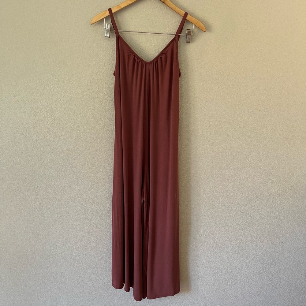 Agnes & Dora Gathered V-Neck Jumpsuit Stretch Jersey Knit Wide Leg Size XXS